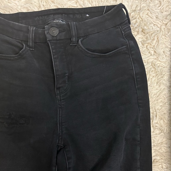 American Eagle Black Denim Distressed Jeans, Curvy High Rise, High Waisted - Picture 7 of 9